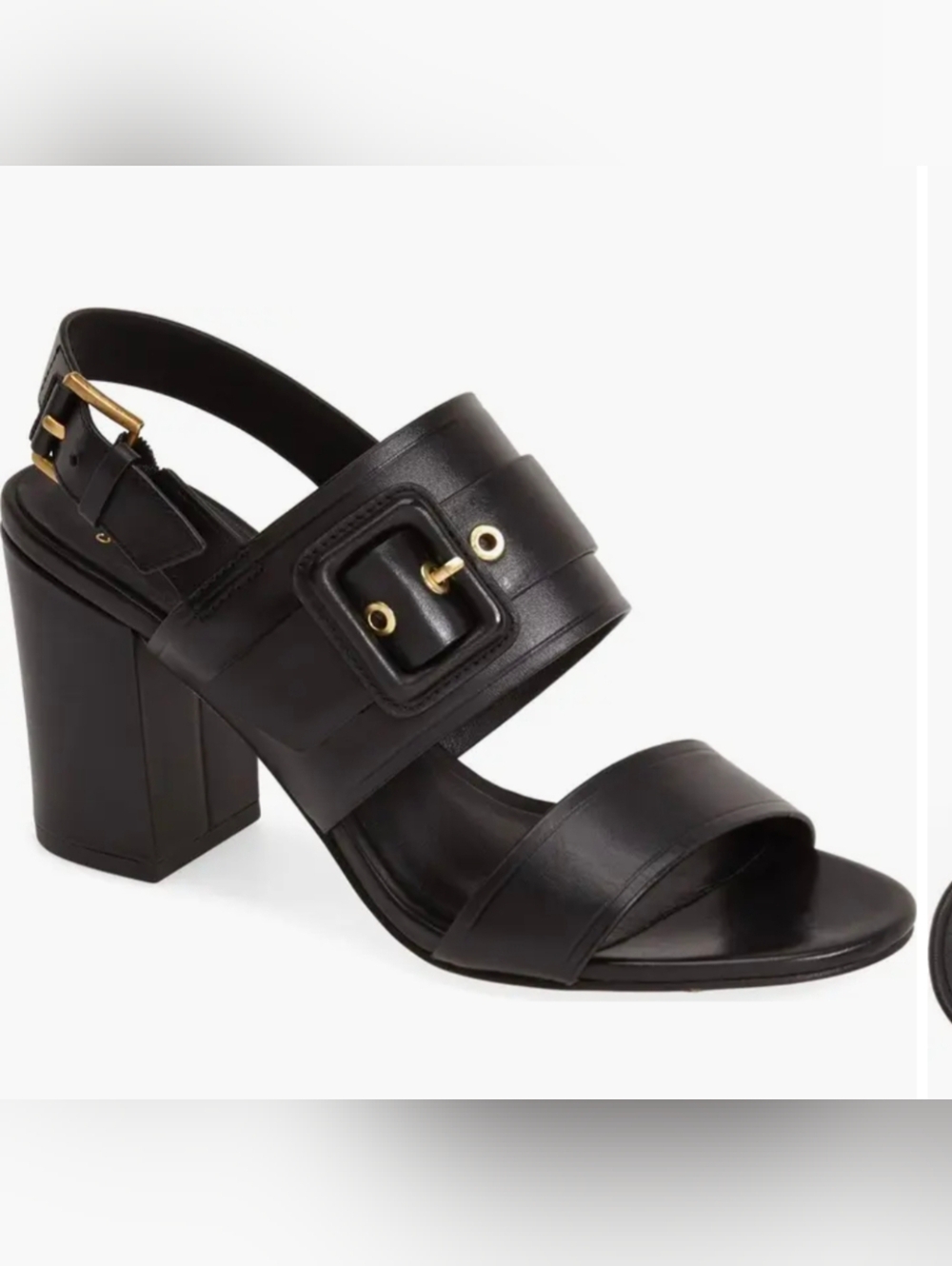 Amavia Cole Hann Black Slimgback Leather Heel 3.5 Sandal - 8 Gold Buckle